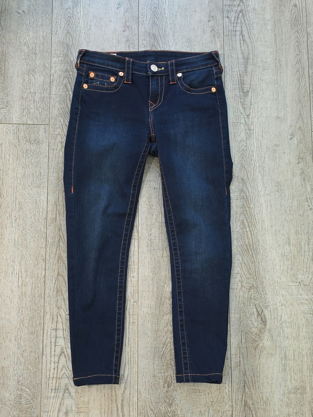 True Religion Dark Indigo Skinny Jeans with Contrast Stitching